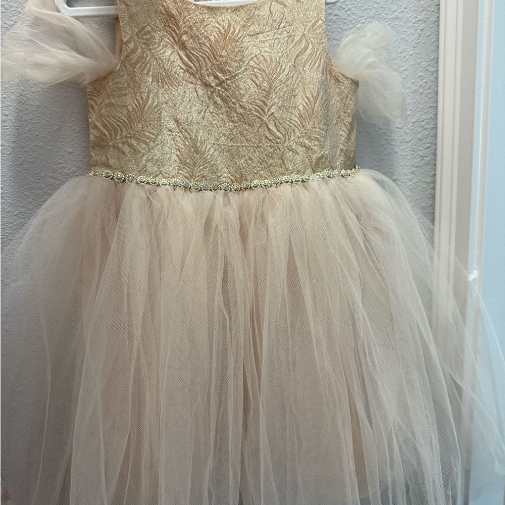 Bonnie Jean Metallic Gold and Cream Dress